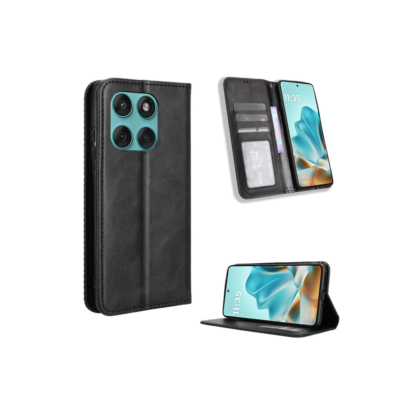 Til Motorola Edge 60 5G / 60 Fusion 5G Stand Phone Case Fuld Protection Pung Cover - Sort