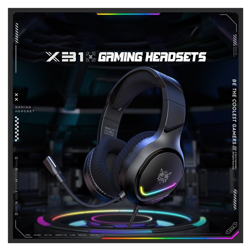 ONIKUMA PC Gaming Headset LED Kablede Over-Ear Hodetelefoner med Mikrofon