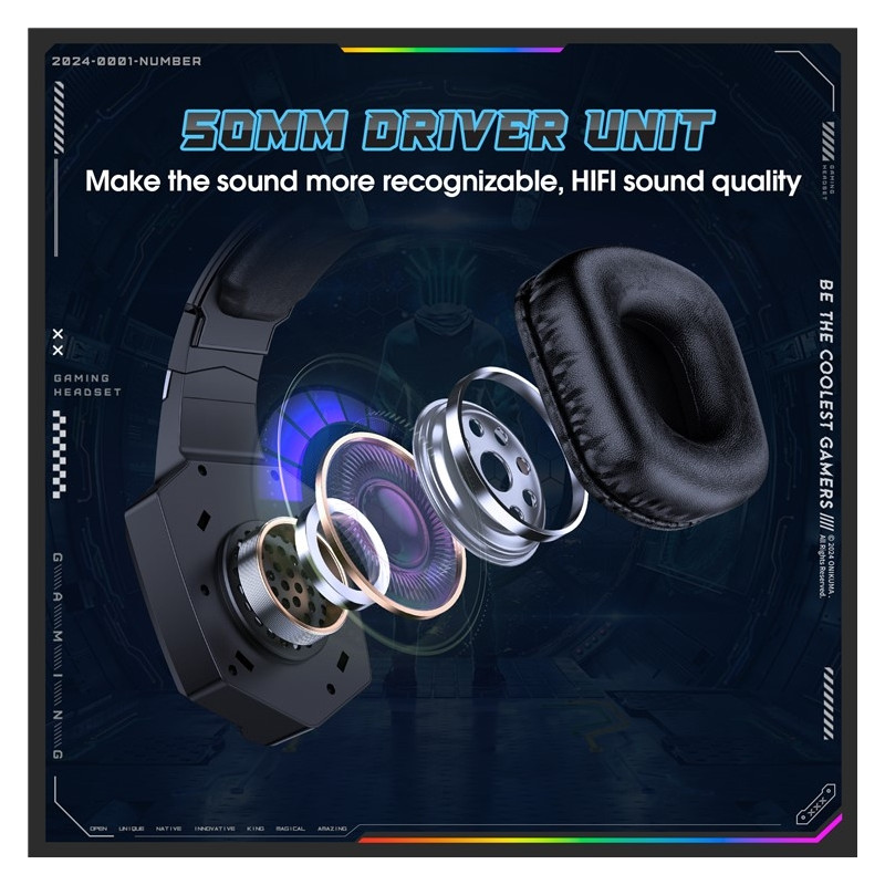 ONIKUMA Gaming Headset Triple Mode RGB-belysning Surround Sound Bluetooth-hovedtelefoner