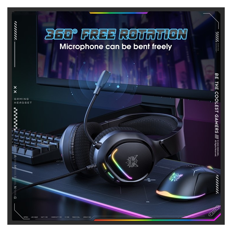ONIKUMA PC Gaming Headset LED Trådbundna Over-Ear-hörlurar med mikrofon