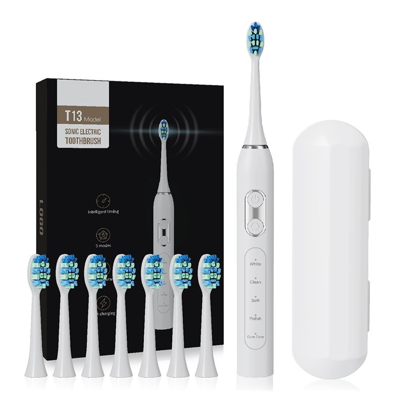Electric Toothbrush Soft Bristles Sonic Electric Toothbrush 8 Brush Heads - White