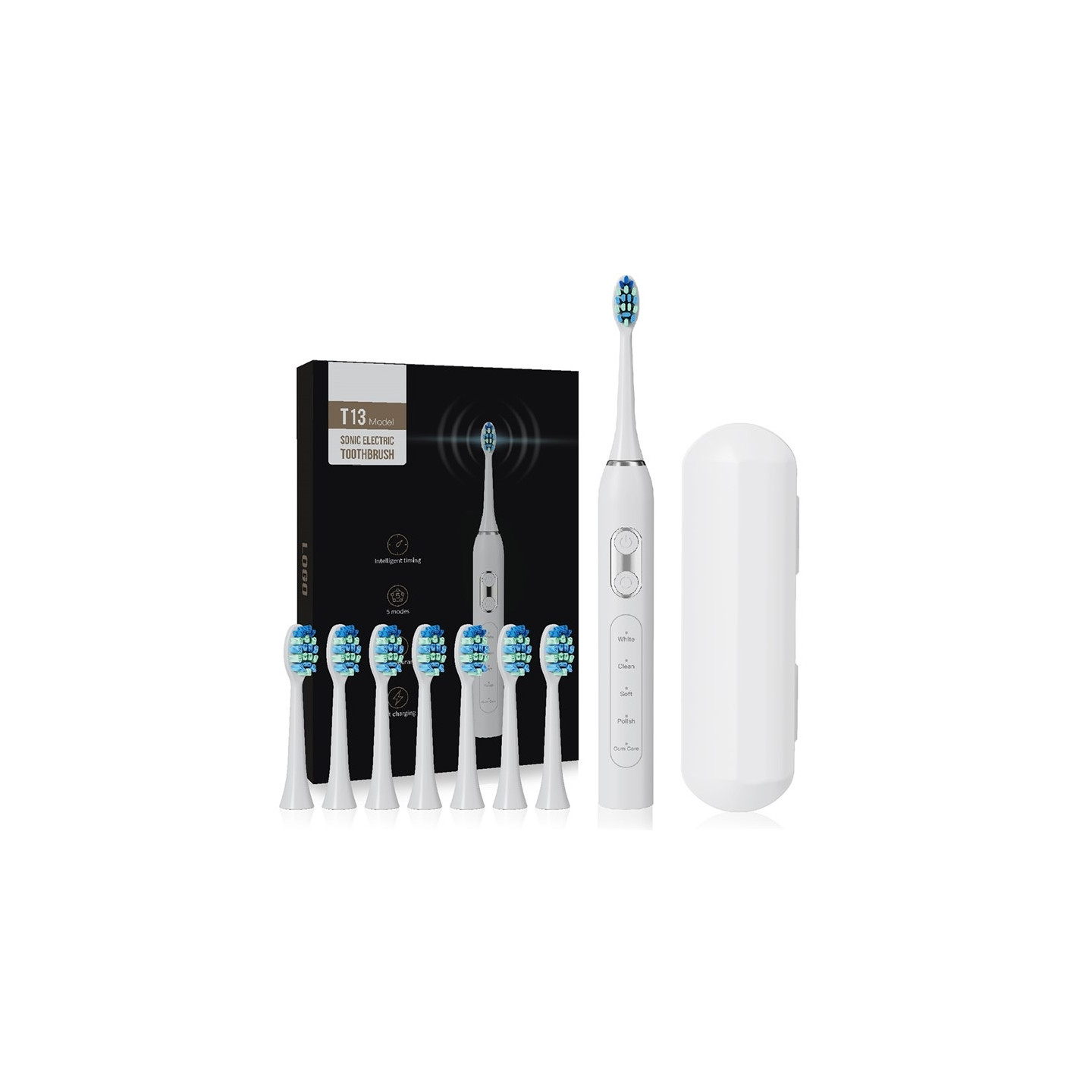 Electric Toothbrush Soft Bristles Sonic Electric Toothbrush 8 Brush Heads - White