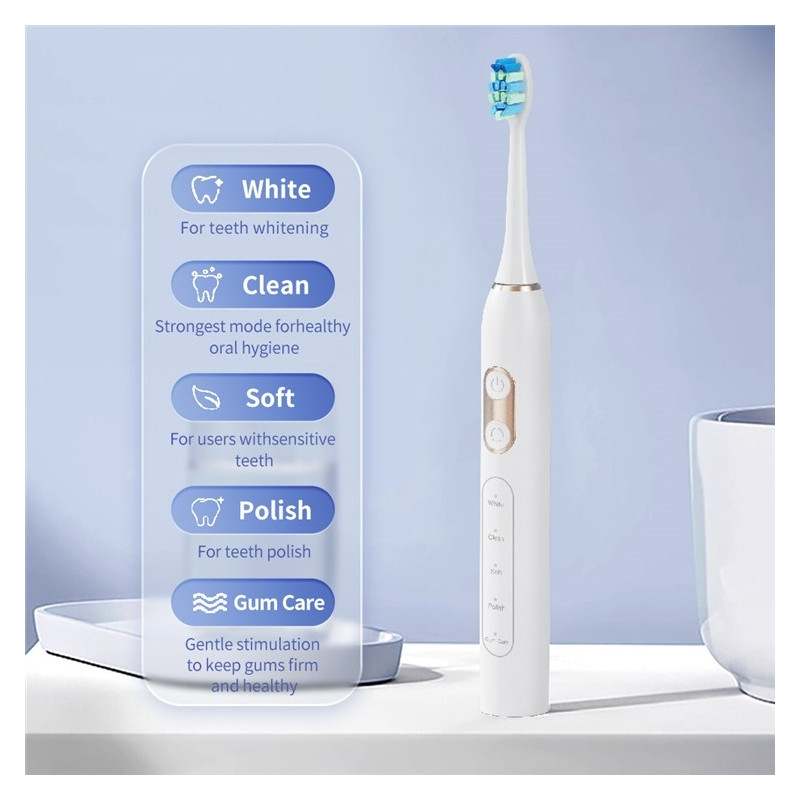 Electric Toothbrush Soft Bristles Sonic Electric Toothbrush 8 Brush Heads - White