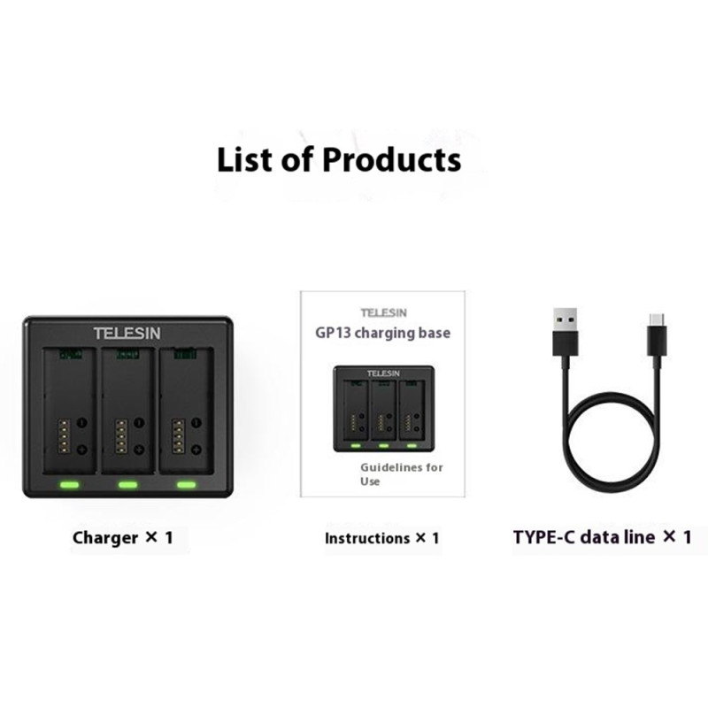 TELESIN S0-BCG-1 For GoPro Hero 13 Battery Charging Dock Base 3 Charging Box