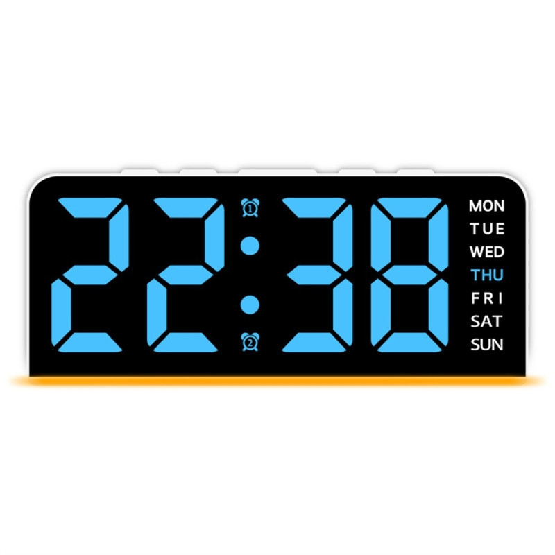 LED Clock Digital Alarm Clock Large Display Date Temperature Alarm Clock - White / Blue Light