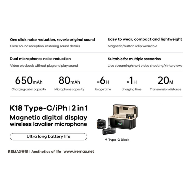 Trådløs Lavalier-mikrofon Digitalt display En-til-to mikrofoner - USB-C