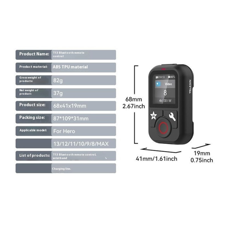 Fjernbetjening til GoPro Hero 13 12 11 10 9 8 GoPro MAX Bluetooth farveskærm