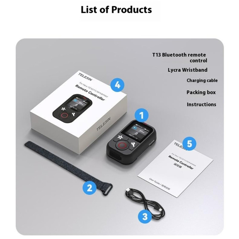 Kaukosäädin GoPro Hero 13 12 11 10 9 8 GoPro MAX Bluetooth -värinäytölle