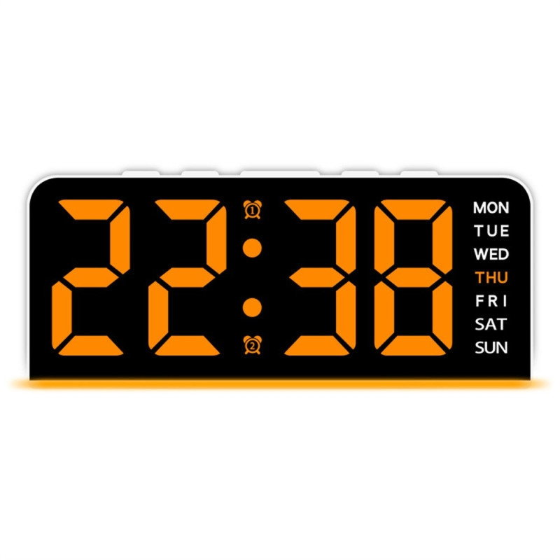 LED-klocka Digital Väckarklocka Stor Display Datum Temperatur Väckarklocka - Vit / Orange Ljus