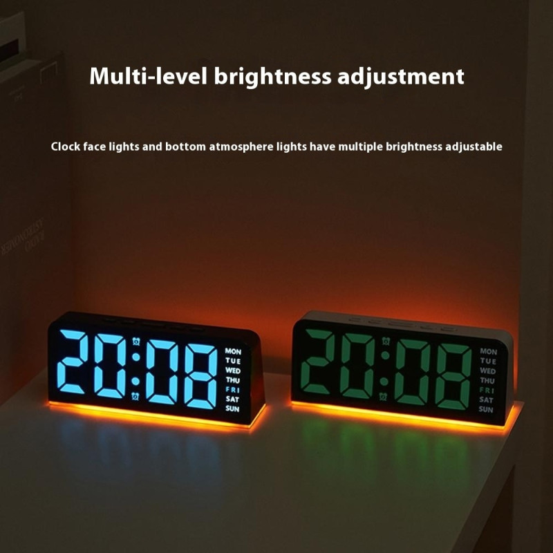 LED-kello digitaalinen herätyskello suuri näyttö päivämäärä lämpötila herätyskello -  Valkoinen / Oranssi valo