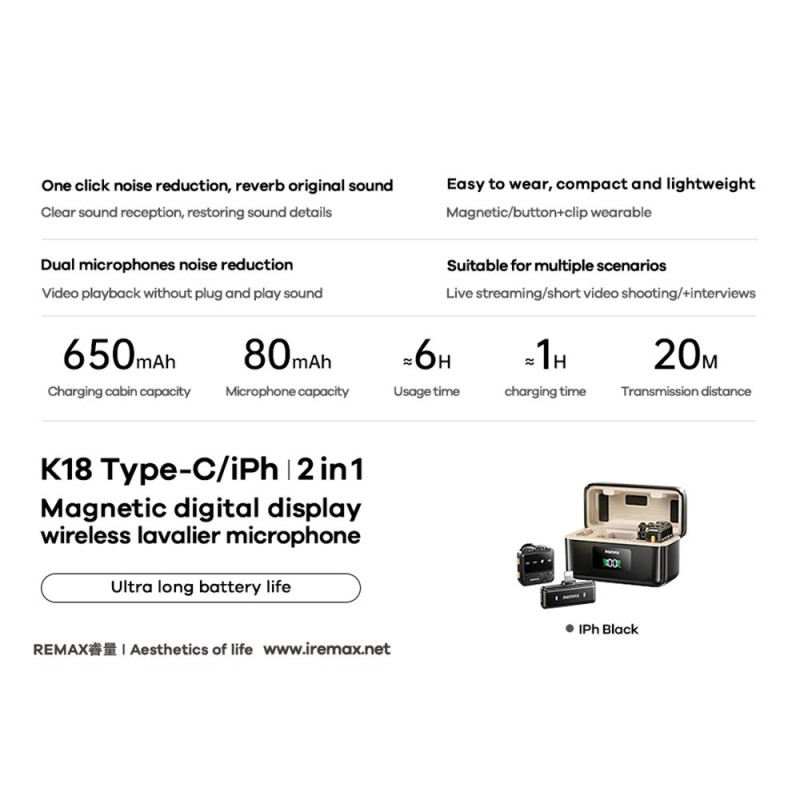 Trådløs lavaliermikrofon Digitalt display En-til-to-mikrofoner - IP-grensesnitt