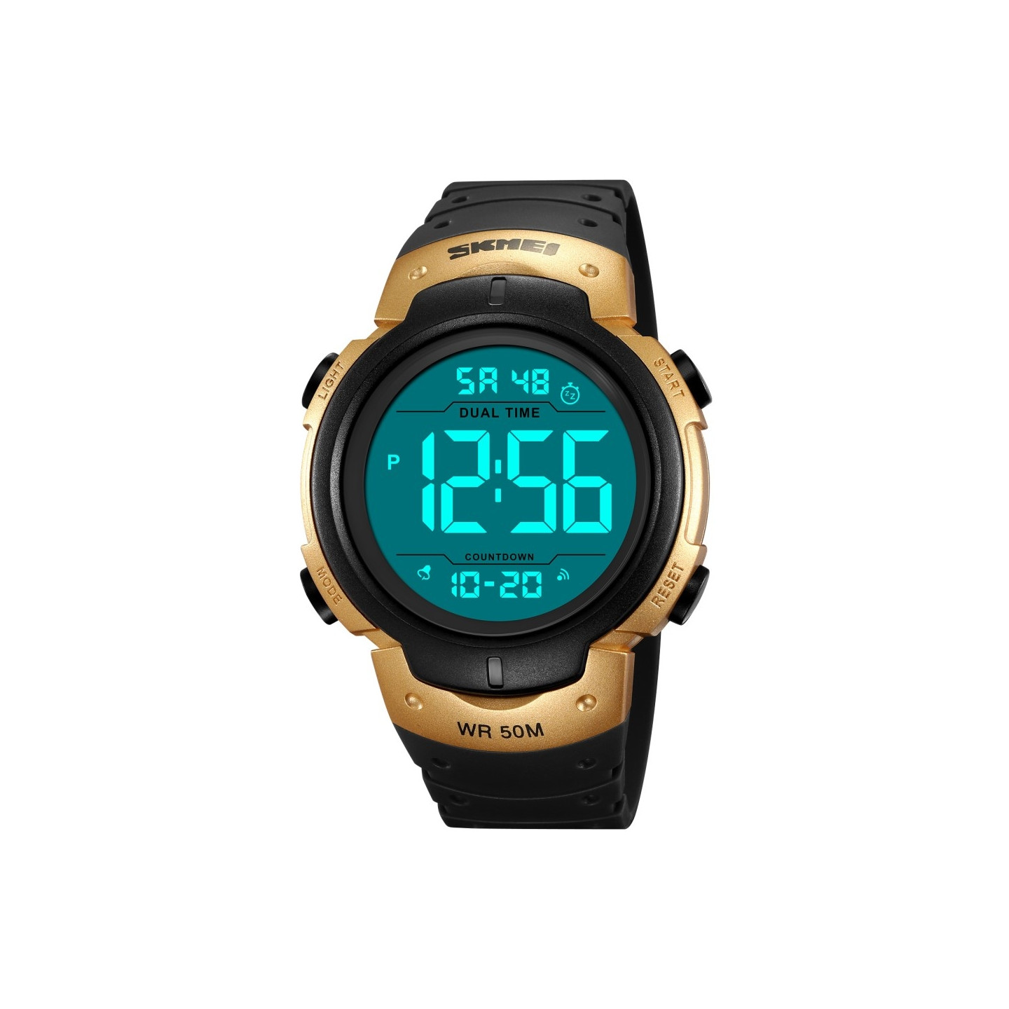 SKMEI Digital Electronic Wristwatch Clock Dual Time - Black-Gold