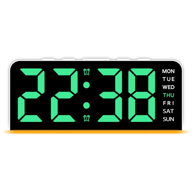LED Clock Digital Alarm Clock Large Display Date Temperature Alarm Clock - White / Light Green Light