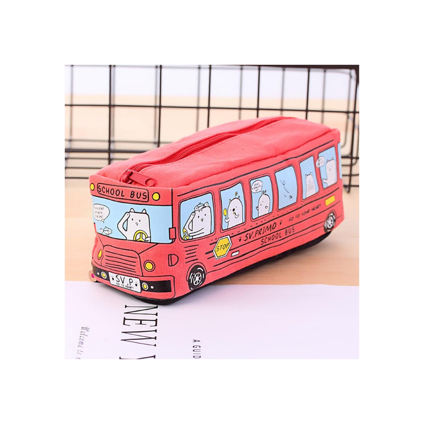 Pencil Case Canvas Zipper Pencil Bag School Stationery - Red