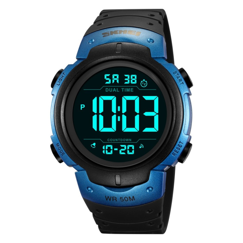 SKMEI Digital Electronic Wristwatch Clock Dual Time - Blue-Black