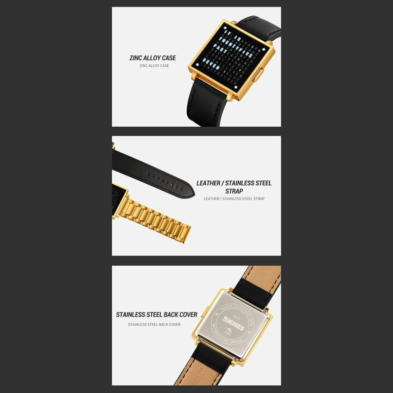 SKMEI elektronisk armbåndsur digital klokke dato armbåndsur - Gull skinn