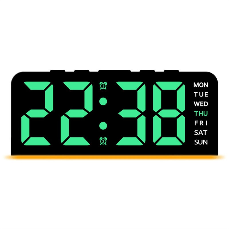 LED Clock Digital Alarm Clock Large Display Date Temperature Alarm Clock - Black / Green Light