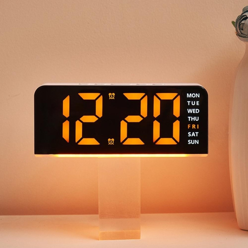 LED Clock Digital Alarm Clock Large Display Date Temperature Alarm Clock - Black / Green Light