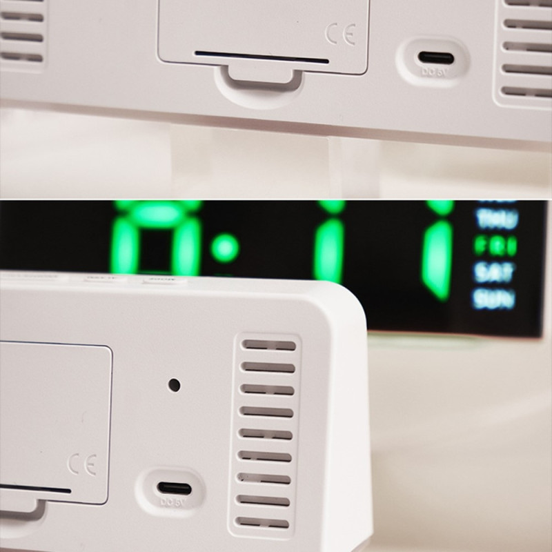 LED-ur Digitalt vækkeur Stort display Dato Temperatur vækkeur - Sort/grønt lys