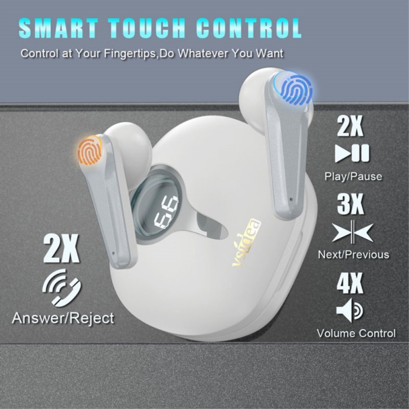 VSIDEA A15K Wireless Headphones BT 5.4 Noise Cancelling Waterproof Headset - White