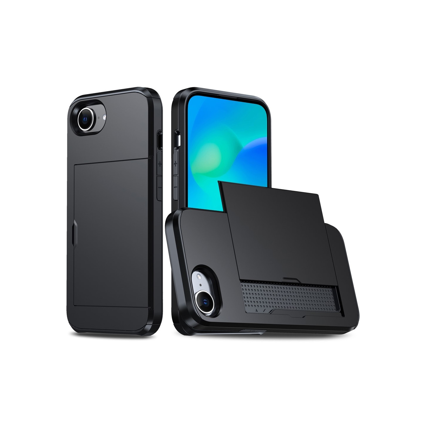 Til iPhone 16e PC+TPU Telefoncover med Skydende Kortholder