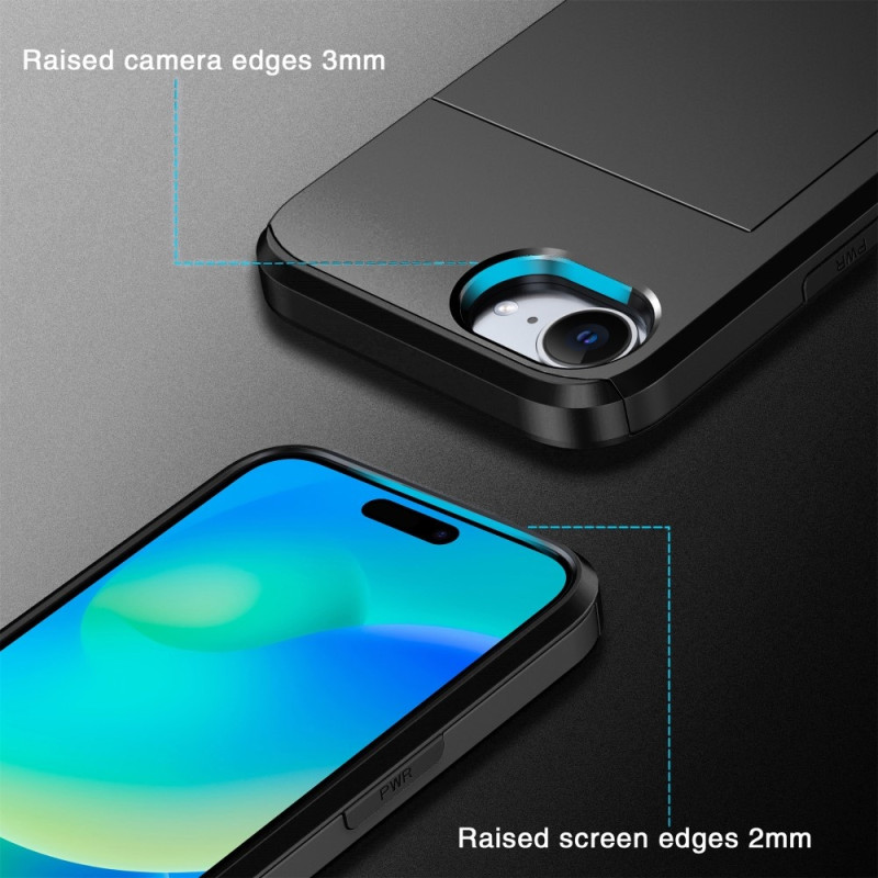 For iPhone 16e PC+TPU Phone Cover Sliding Card Holder