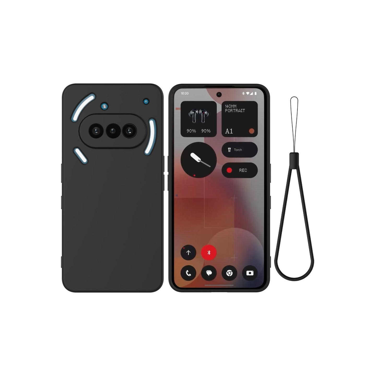 Til Nothing Phone (3a) Flydende Silikone Cover Mobilcover med Håndrem Sort