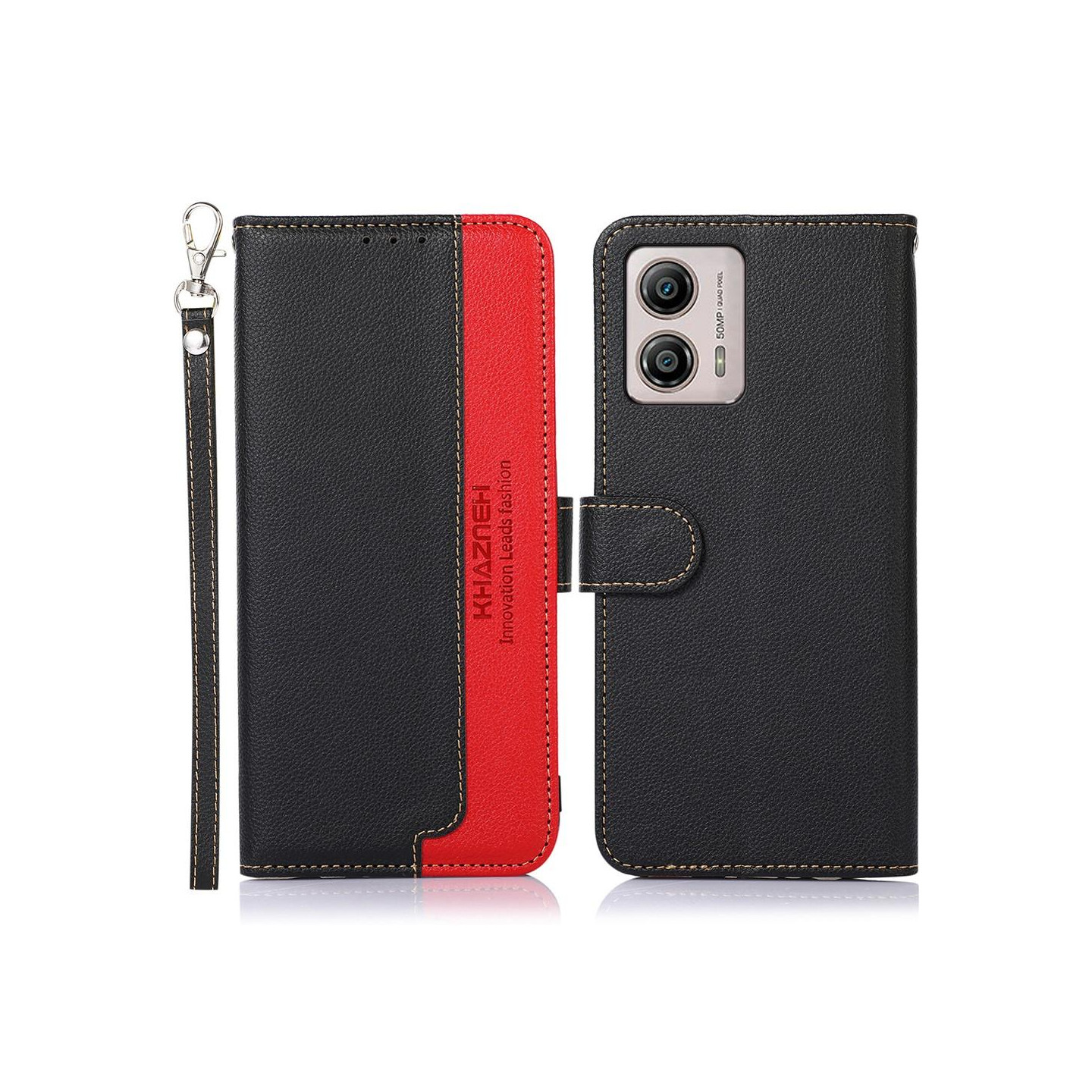 KHAZNEH Phone Cover for Motorola Moto G53 5G / G23 4G / G13 4G - Black/Red