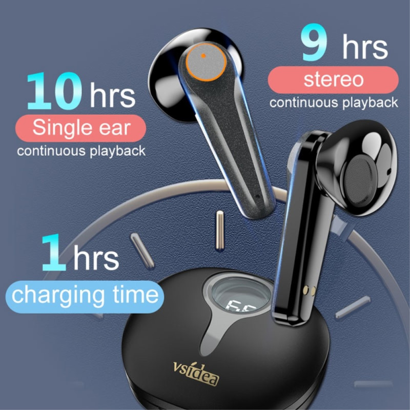 VSIDEA A15K trådløse hodetelefoner BT 5.4 støydempende vanntette hodetelefoner - svart