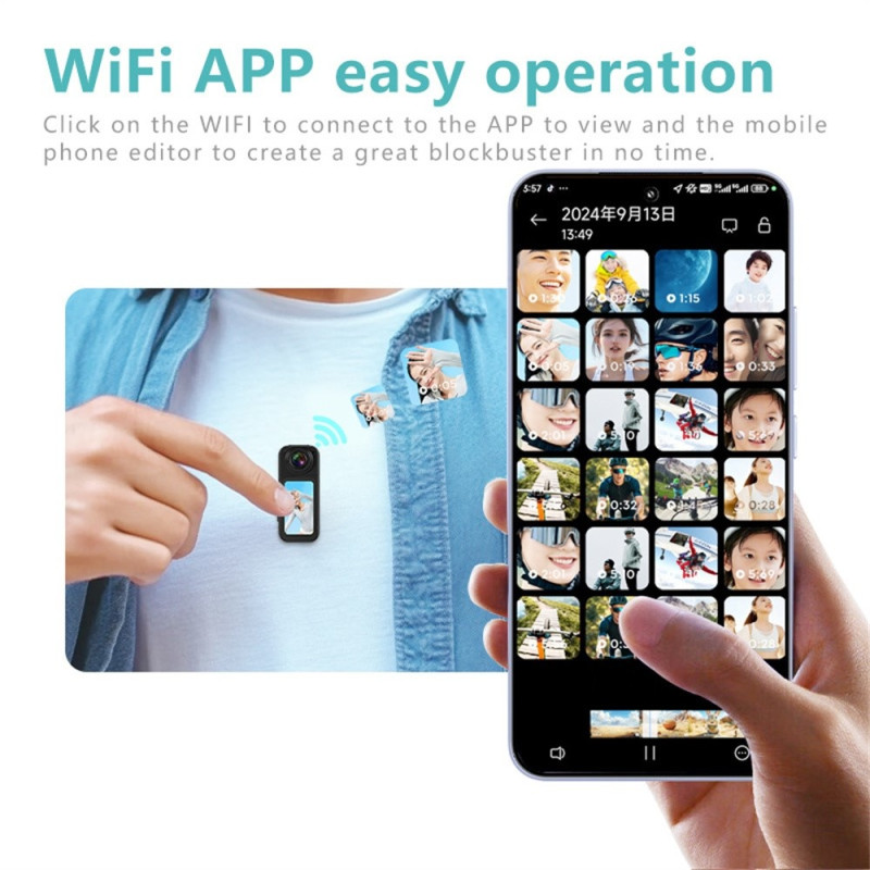 Kamera Tommelfingerkamera Rotationsobjektiv WiFi DV-kamera 2,7K HD Førstepersonsperspektiv