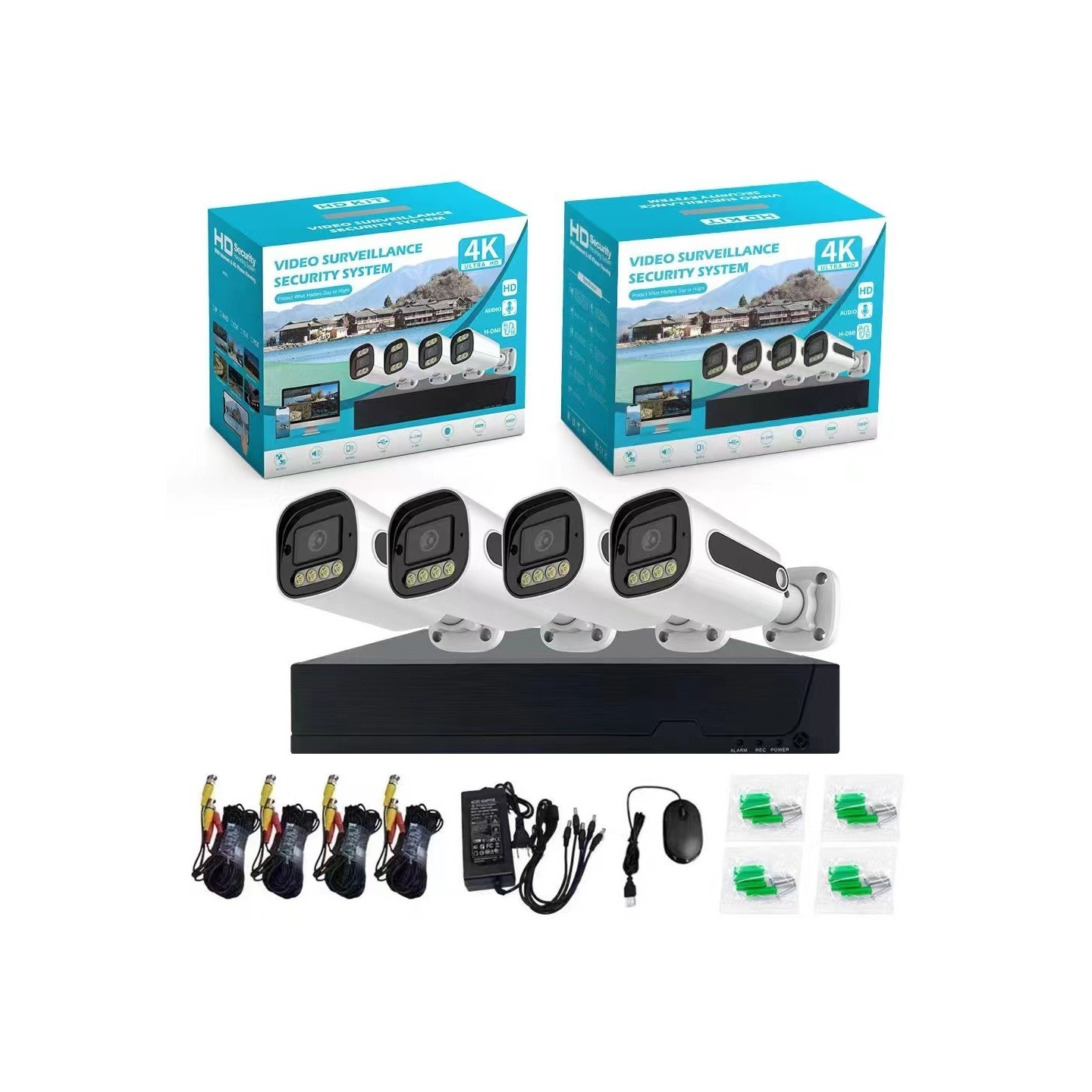 4-kanalig DVR-kit Övervakningskamera HD-säkerhet CCTV-system för utomhusbruk