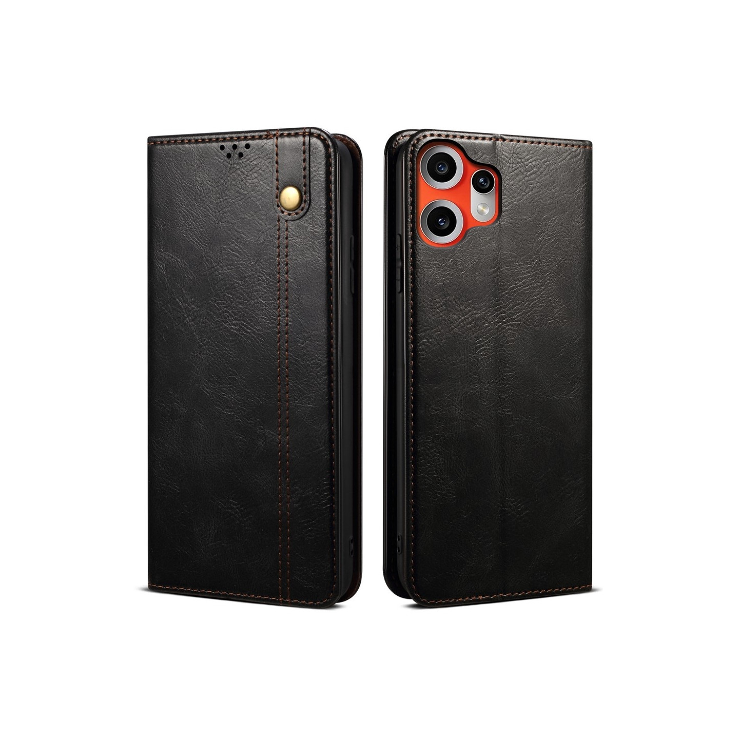 Crazy Horse Wallet Case For Nothing CMF Phone 2 Pro - Black