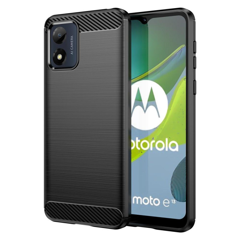 Motorola Moto E13 4G Karbonfiber Tekstur Cover - Sort