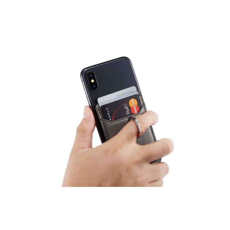 MUXMA Card Holder Ring Stand RFID Blocking Adhesive Credit Card Slot - Black