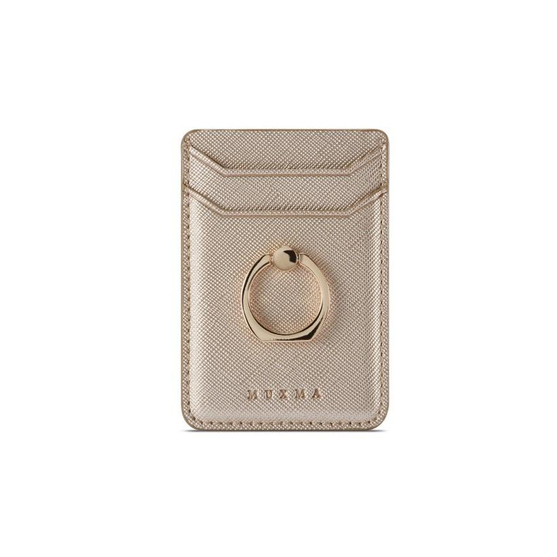 MUXMA Card Holder Ring Stand RFID Blocking Adhesive Credit Card Slot - Gold