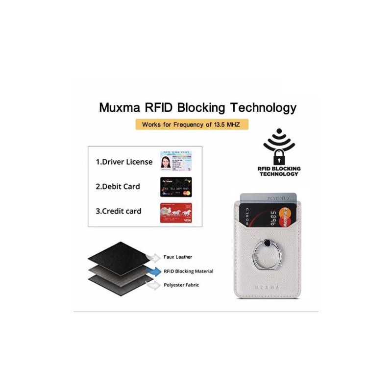 MUXMA Kortholder Ringstativ RFID Blokkerende Kredittkort - Hvit