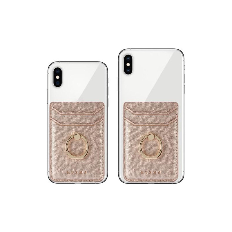 MUXMA Card Holder Ring Stand RFID Blocking Adhesive Credit Card Slot - Rose Gold