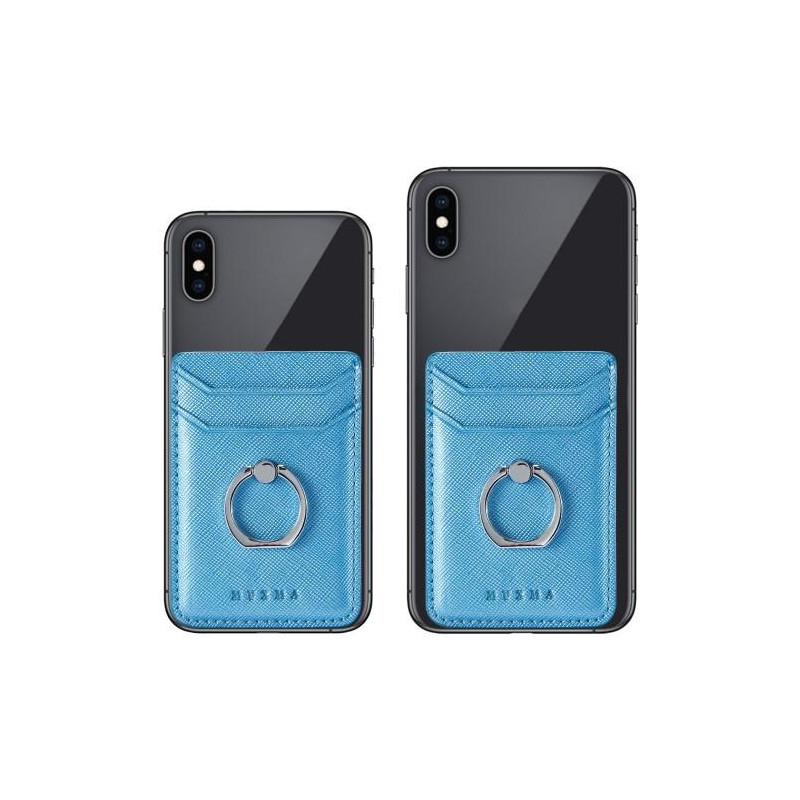 MUXMA Card Holder Ring Stand RFID Blocking Adhesive Credit Card Slot - Blue