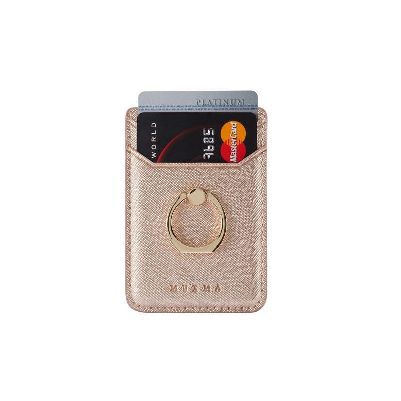 MUXMA Card Holder Ring Stand RFID Blocking Adhesive Credit Card Slot - Rose Gold
