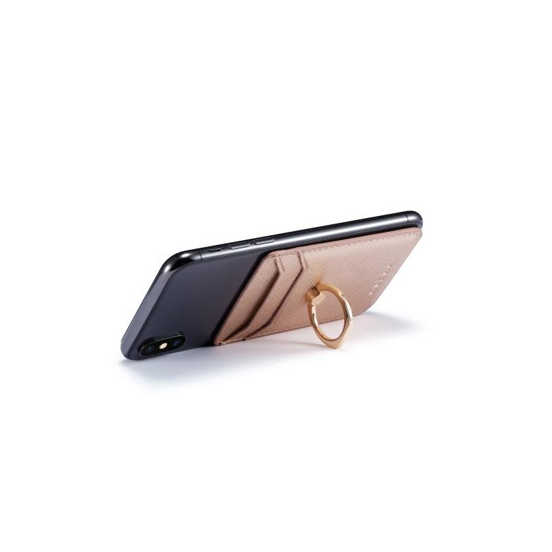 MUXMA Card Holder Ring Stand RFID Blocking Adhesive Credit Card Slot - Rose Gold