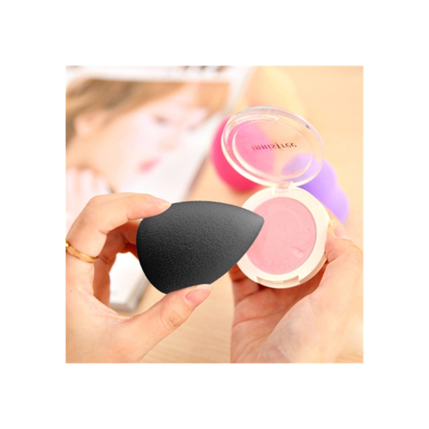 2 pcs Makeup Sponge Blender Teardrop Beauty Egg Cleansing Puff Skin Care - Black