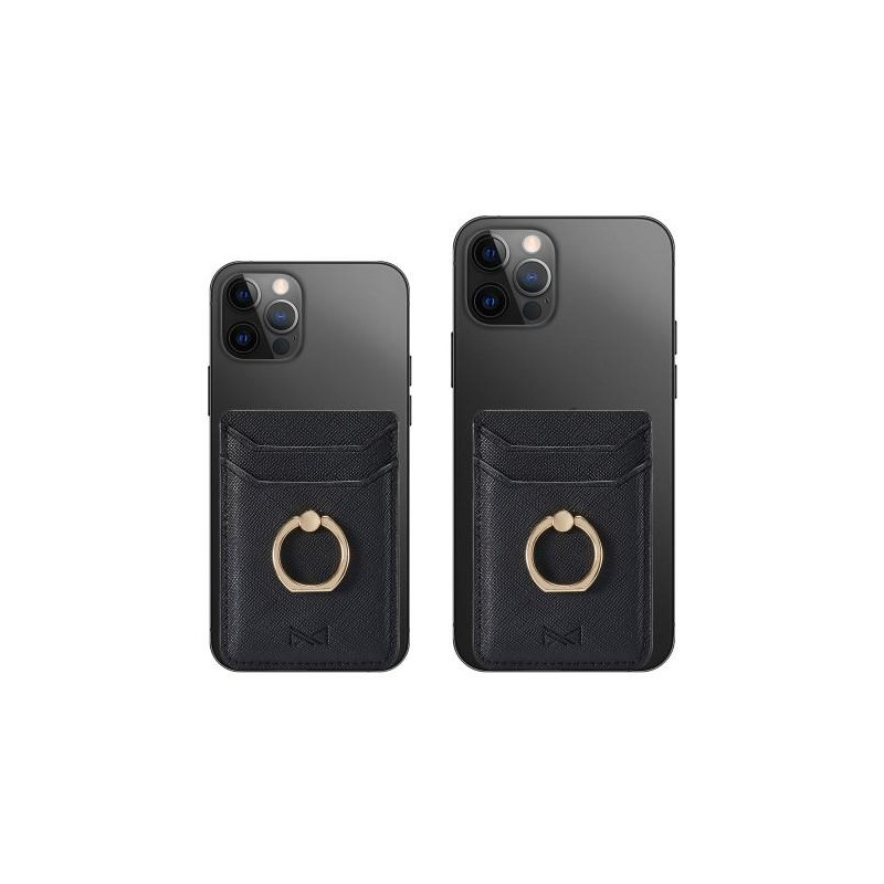 MUXMA Card Holder Ring Stand RFID Blocking Adhesive Credit Card Slot - Black