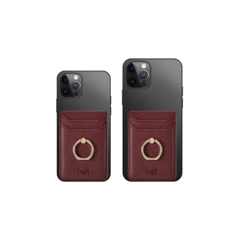 MUXMA Card Holder Ring Stand RFID Blocking Adhesive Credit Card Slot - Wine Red