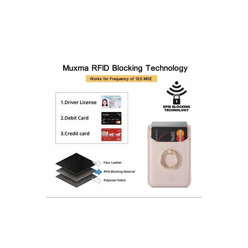 MUXMA Kortholder Ringstativ RFID - blokerende klæbende kreditkortslot - lyserød