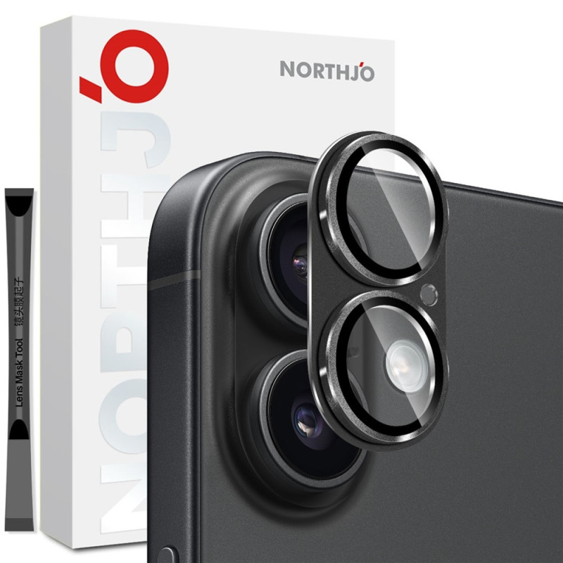 For iPhone 17 Camera Lens Protector NORTHJO Matte Metal Tempered Glass - Black