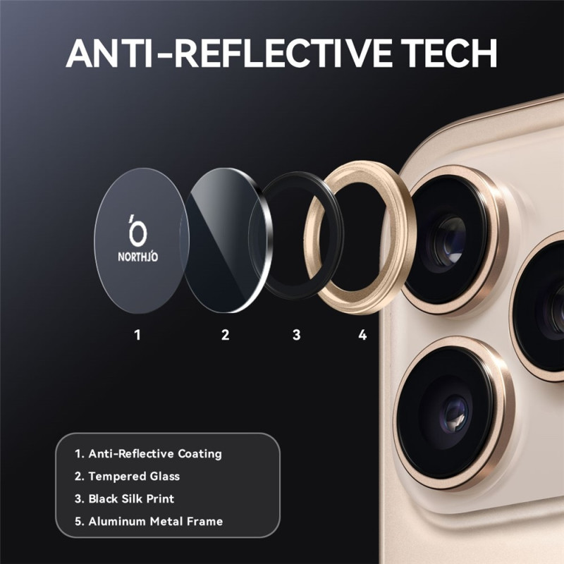 NORTHJO iPhone 17 Pro Max / iPhone 17 Pro Kameralinssin Suojus Karkaistu Lasi Metallirengas