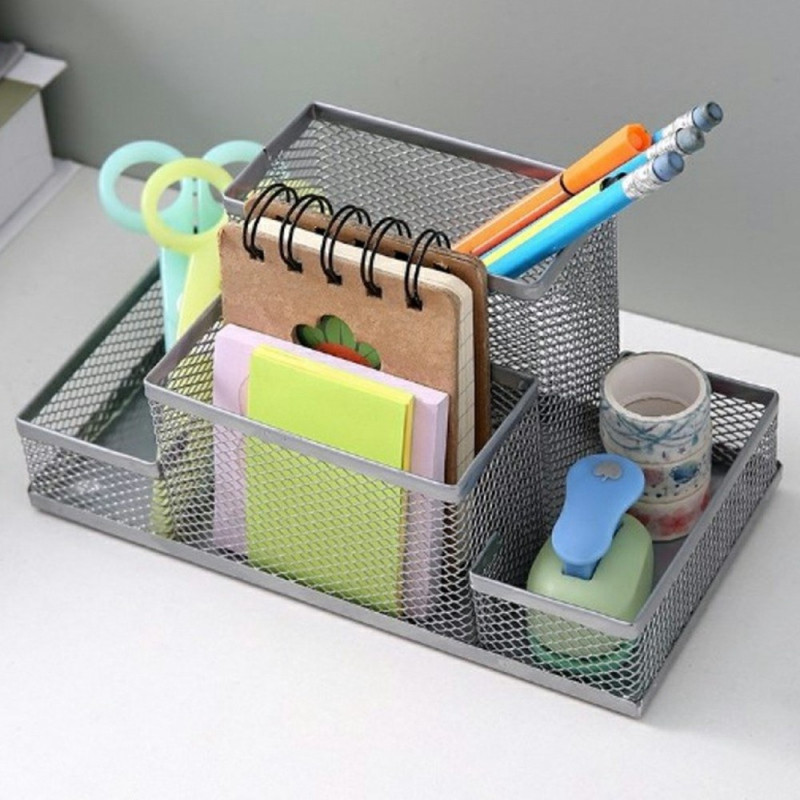 3 rum Metal Skrivebord Organizer Pen Holder Organizer Opbevaringsskuffe