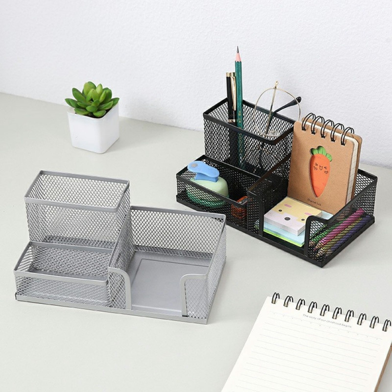 3 Compartments Metal Desk Organizer Pen Holder Organizer Storage Drawer