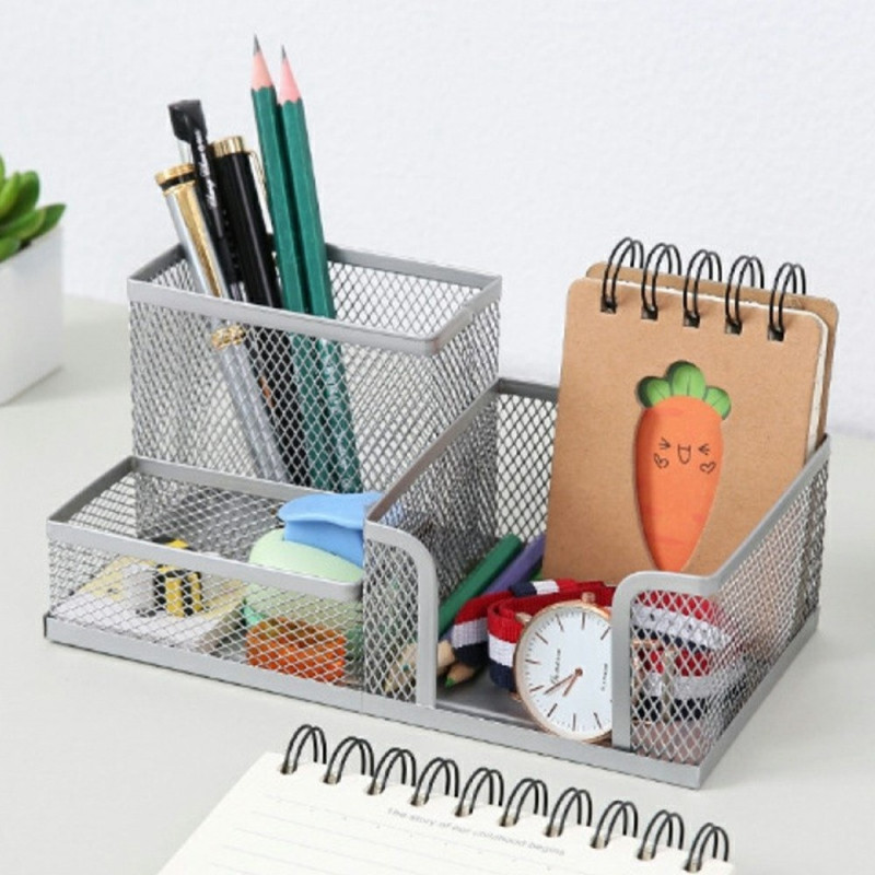 3 Compartments Metal Desk Organizer Pen Holder Organizer Storage Drawer