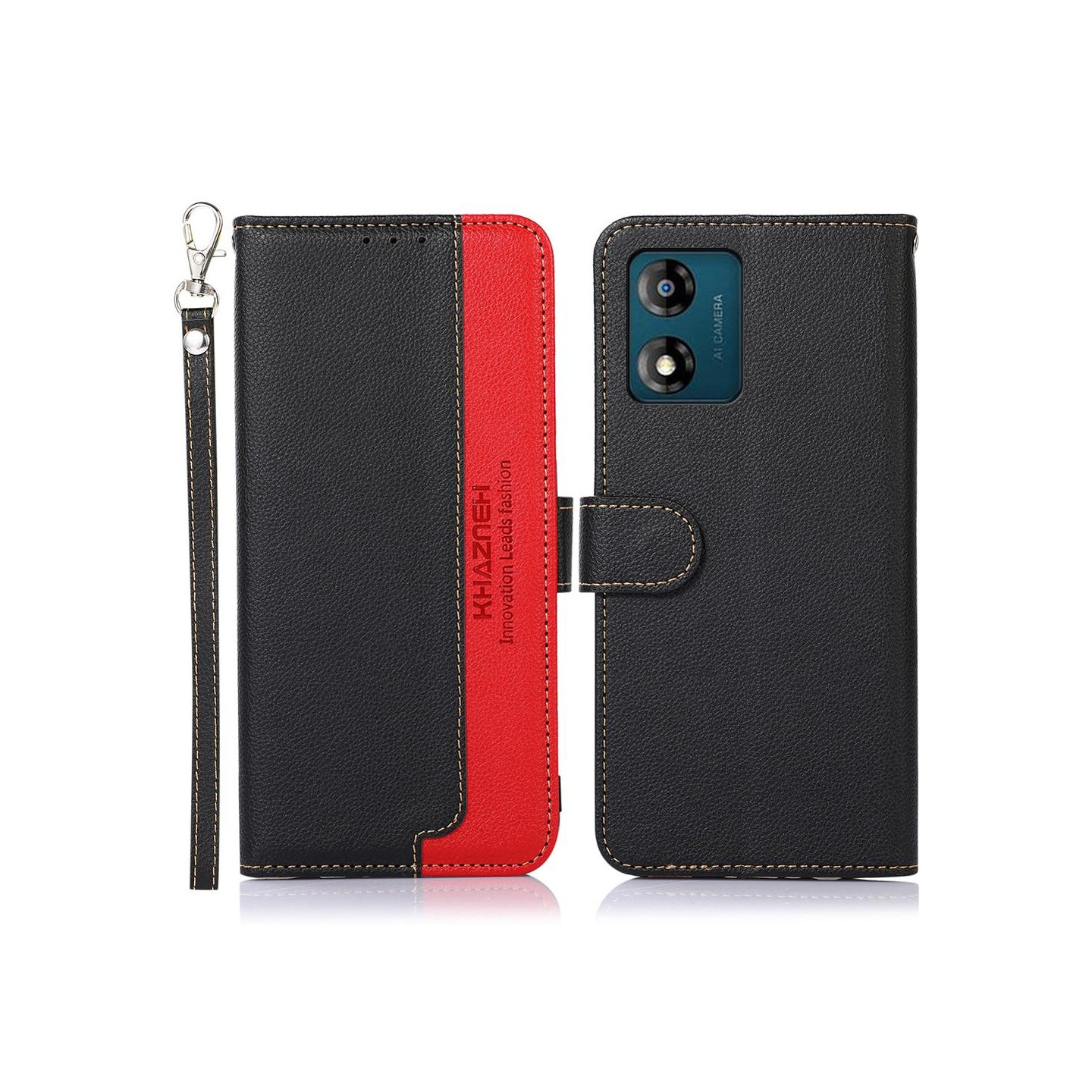 KHAZNEH Phone Cover for Motorola Moto E13 4G - Black/Red